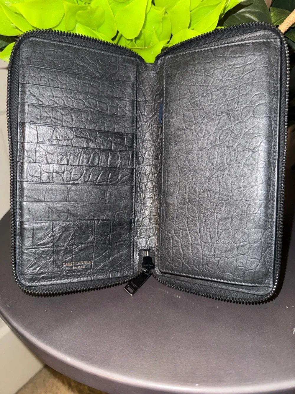 YSL Saint Laurent Black Croc-Embossed Zip Around Wallet with Black YSL Logo - Picture 8 of 13